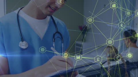 Caucasian Doctor Analyzing Digital Data Connections in Healthcare