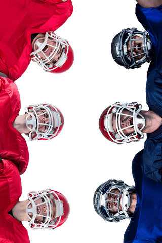 Transparent six american football players in strategic circle