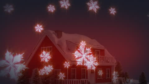 Animated Snowflakes Falling Over Festive Snowy House Scene