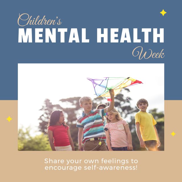 Children engaging in outdoor play while celebrating Children's Mental Health Week. This image can be used for promoting mental well-being, emotional health awareness for children, and activities that encourage kids to share feelings. Ideal for educational materials, mental health programs, and community outreach initiatives.