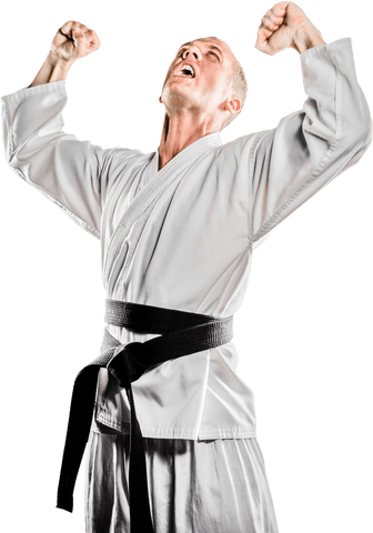 Karate Champion in White Uniform Transparently Celebrating Triumph