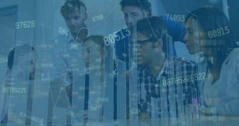 Diverse Team Collaborating with Technology and Data Analytics