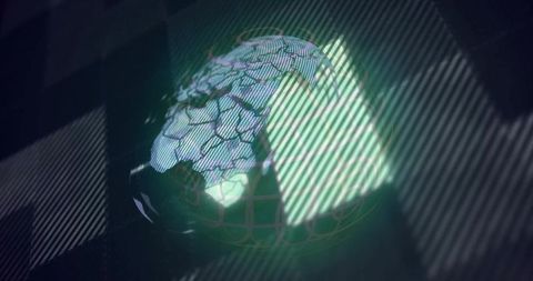 Cracked digital globe in futuristic vr environment