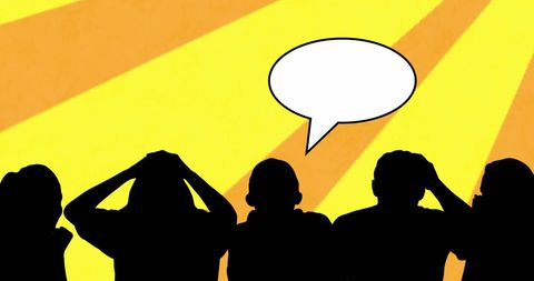 Silhouetted Group with Speech Bubble on Yellow Background - Download Free Stock Images Pikwizard.com