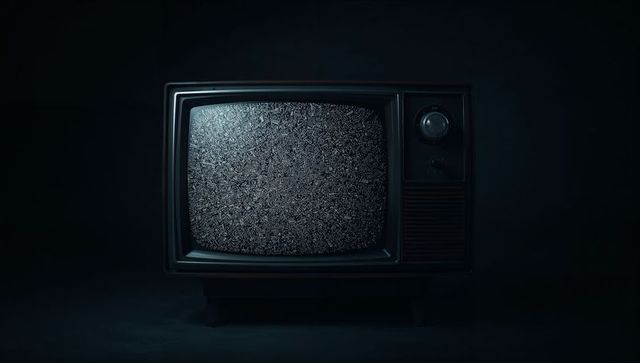 Vintage Analog Television with Static Noise in Dim Lit Room