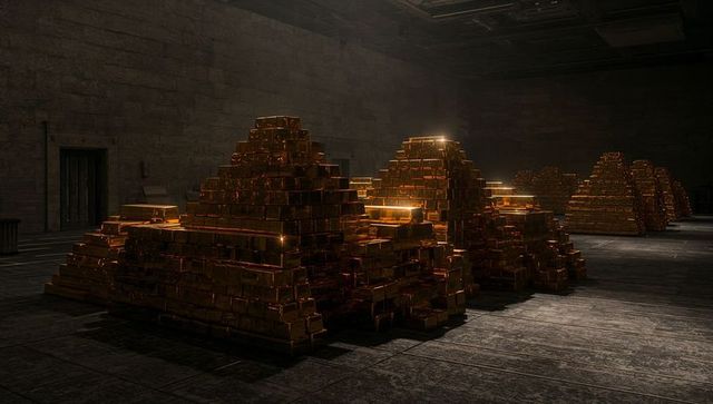 Stacks of shining gold bars creating luxurious glow in exclusive vault