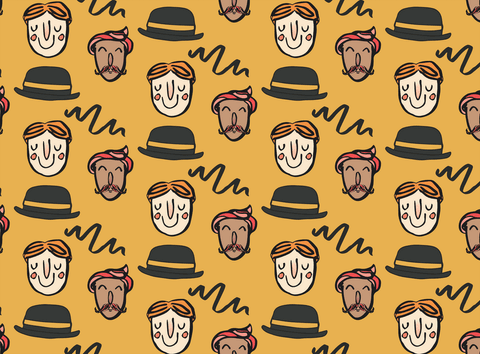 Quirky Retro Faces and Hats Pattern on Transparent - Download Free Stock Videos Pikwizard.com