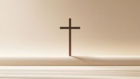 Minimalist latin cross casting shadow, symbolizing jesus' sacrifice in tranquil setting