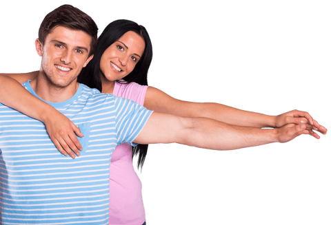 Happy young couple embracing on a transparent background