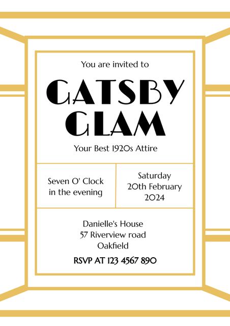 Gatsby Themed Party Invitation with Elegant Golden Geometric Design - Download Free Stock Videos Pikwizard.com