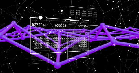Futuristic digital data processing with purple network