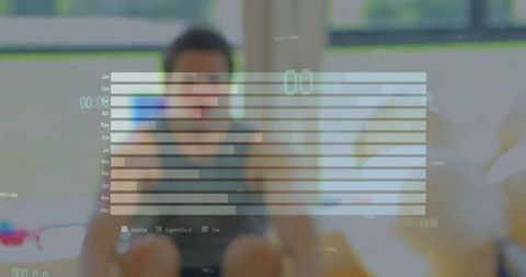 Dynamic Digital Interface Overlay on Man Exercising at Gym