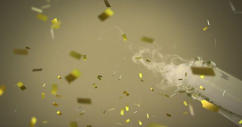 Opening Champagne Under Golden Confetti at Celebratory Event