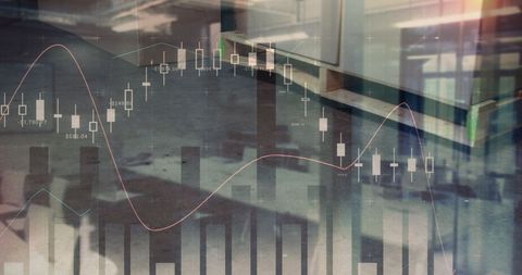 Office concept with digital data analytics overlay