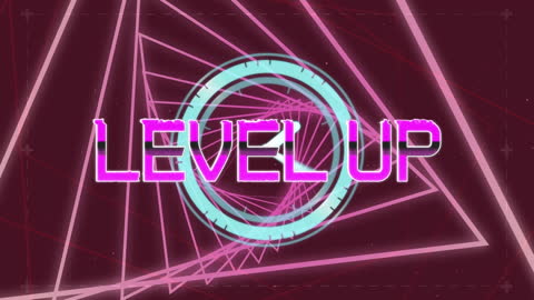Futuristic Level Up Animation with Neon Geometric Shapes