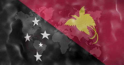 Papua new guinea flag overlaid on world map with ripple effect
