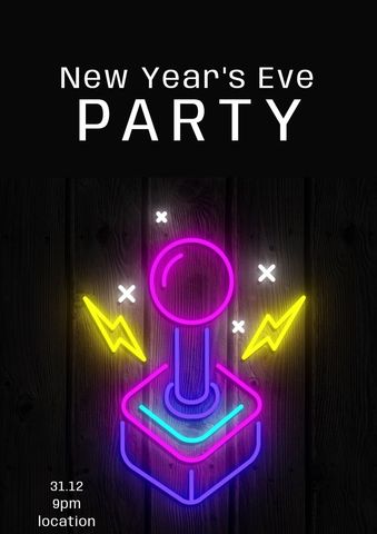new year's eve neon gaming party invitation - Download Free Stock Templates Pikwizard.com