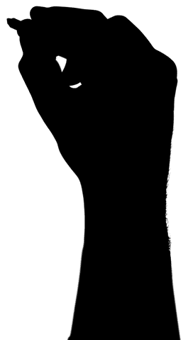 Silhouette of hand holding marker on transparent background