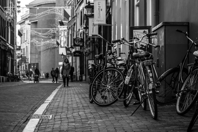 Old Town European Street with Bicycles in Black and White - Download Free Stock Images Pikwizard.com