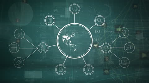Digital Network of Icons and Globe Animation