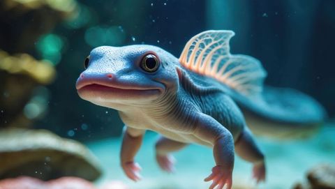 Peaceful Axolotl Gracefully Swimming in Aquarium with Bubbles