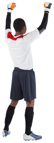 Excited Soccer Goalkeeper in White Celebrating with Raised Arms, Transparent Background - Download Free Stock Videos Pikwizard.com