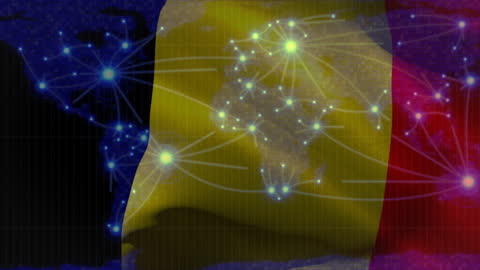 Global Network Connections with Digital Flag Overlay