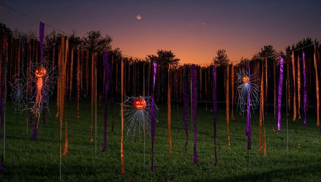 Halloween Lanterns and Streamers in Dusk Field