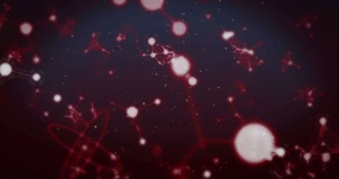 Abstract Molecular Structures in Red Moving on Black Background