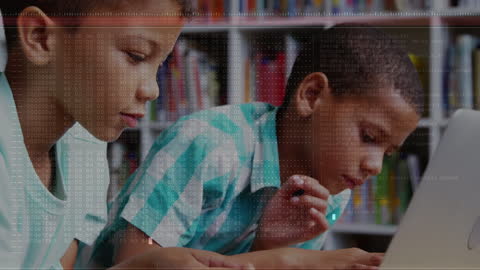 Children Learning Computers with Digital Overlay in Library