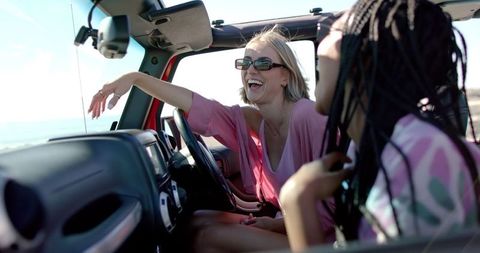 Friends Enjoying a Scenic Road Trip in Convertible - Download Free Stock Images Pikwizard.com