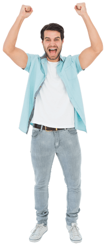 Joyful Man Triumphantly Celebrating in Casual Attire Transparent Background - Download Free Stock Videos Pikwizard.com