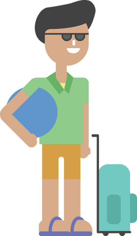 Illustrated Man with Ball and Suitcase on Transparent Background