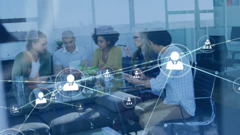 Diverse Team Collaborating with Digital Network Interface