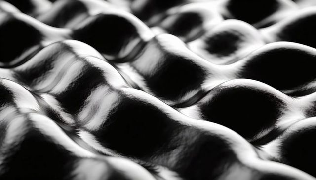 Glossy Black Wavy Tessellated Surface with Reflective Hemispheres for Modern Abstract Background