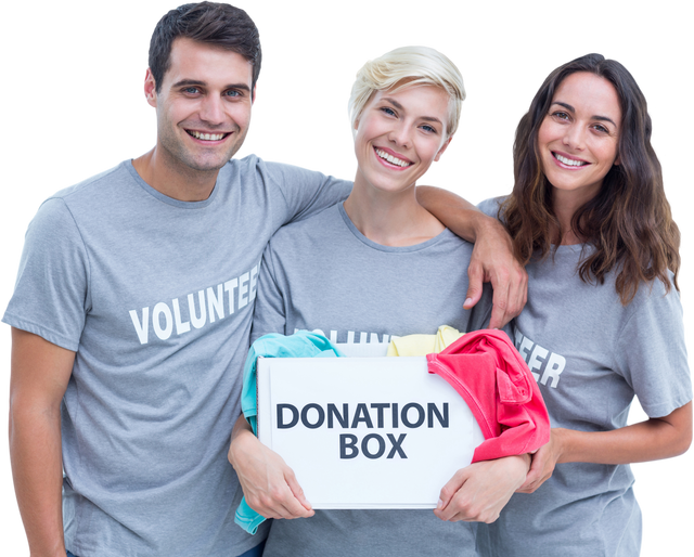 Smiling Volunteers Holding Donation Box on Transparent Background - Download Free Stock Videos Pikwizard.com