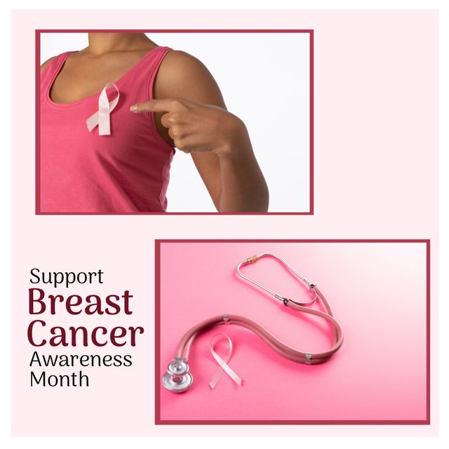 Breast Cancer Awareness Month Promotion with Pink Ribbon and Stethoscope - Download Free Stock Templates Pikwizard.com