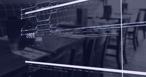 Digital interface overlay in modern office environment