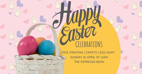 Easter Egg Basket with Pastel Chick and Bunny Background