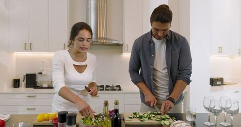 Couple Preparing Fresh Vegetables in Modern Kitchen for Healthy Meal