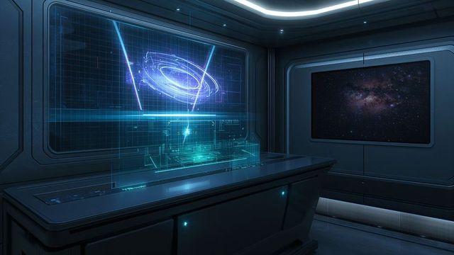 Futuristic Holographic Galaxy Map in High-Tech Space Station