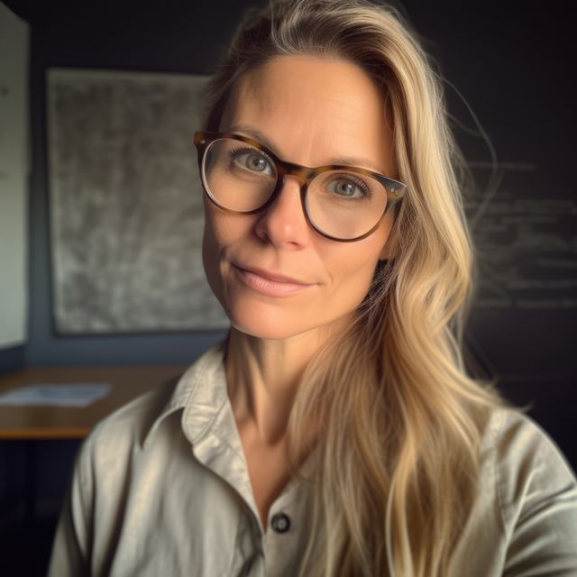 Confident Professional Woman in Glasses Posing at Office - Download Free Stock Images Pikwizard.com