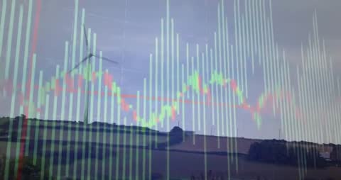 Wind Turbine Data Visualization over Rural Farmland Landscape