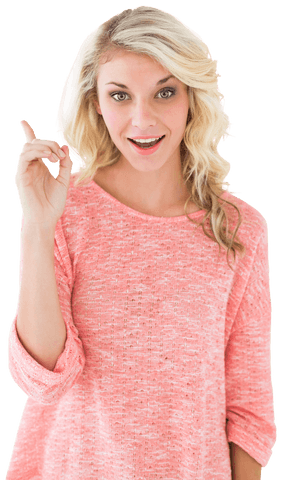 Blonde Woman Smiling and Gesturing Transparent Background
