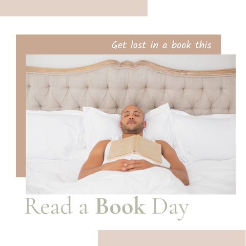 relaxing man reading book in bed celebrating book day - Download Free Stock Templates Pikwizard.com