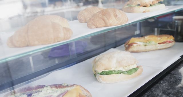 Freshly Baked Croissants and Sandwiches in Bakery Display Counter - Download Free Stock Images Pikwizard.com