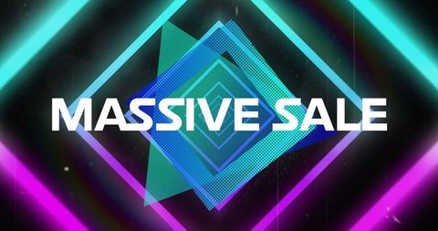 Massive sale banner with neon geometric background