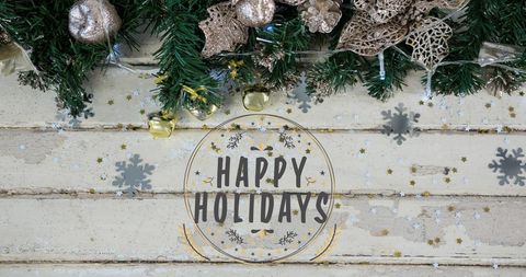 Festive Holiday Greeting with Christmas Decorations and Pine Garland - Download Free Stock Images Pikwizard.com