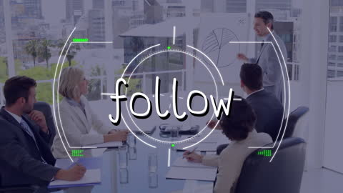 Business Meeting with Digital Analytics Overlay