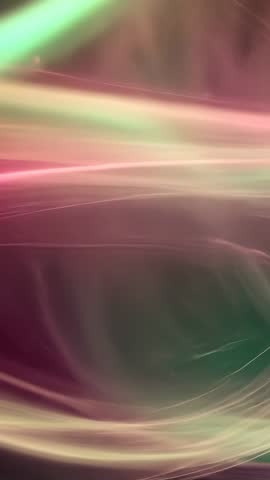 Vertical Abstract Neon Ribbons Flowing Through Dark Space with Glowing Pink Orb